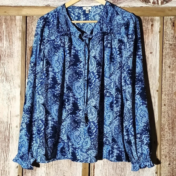Joie boho Parisian paisley printed blue peasant elastic ruffle sleeves medium - Picture 2 of 10